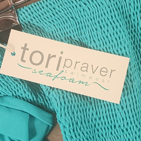 Tori Praver Swimwear Turquoise Tie Sides Lined Nylon Span Bikini Bottom Size M - Picture 10 of 16
